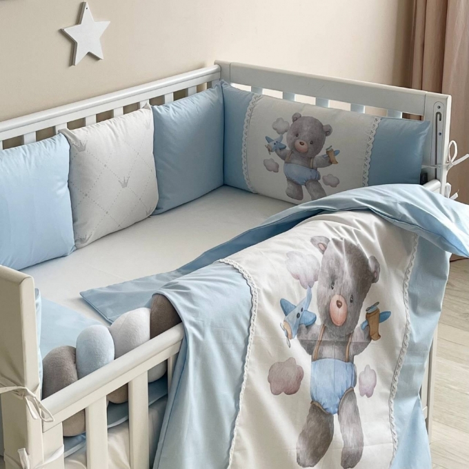 Set lenjerie Patut BebeCopii 7 piese Teddy Kids Toys Blue (3)
